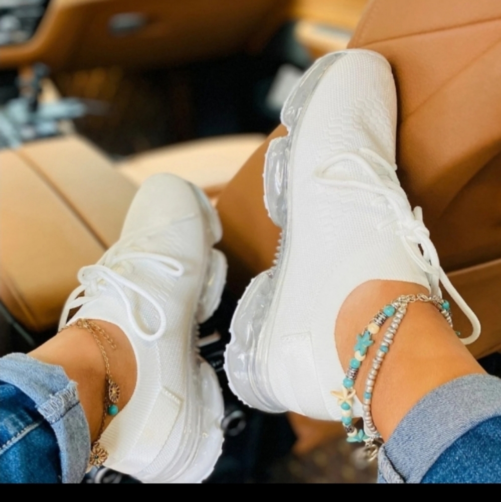 Air Cushion Lace Up Walking Pink Sneakers - Picture 9 of 12